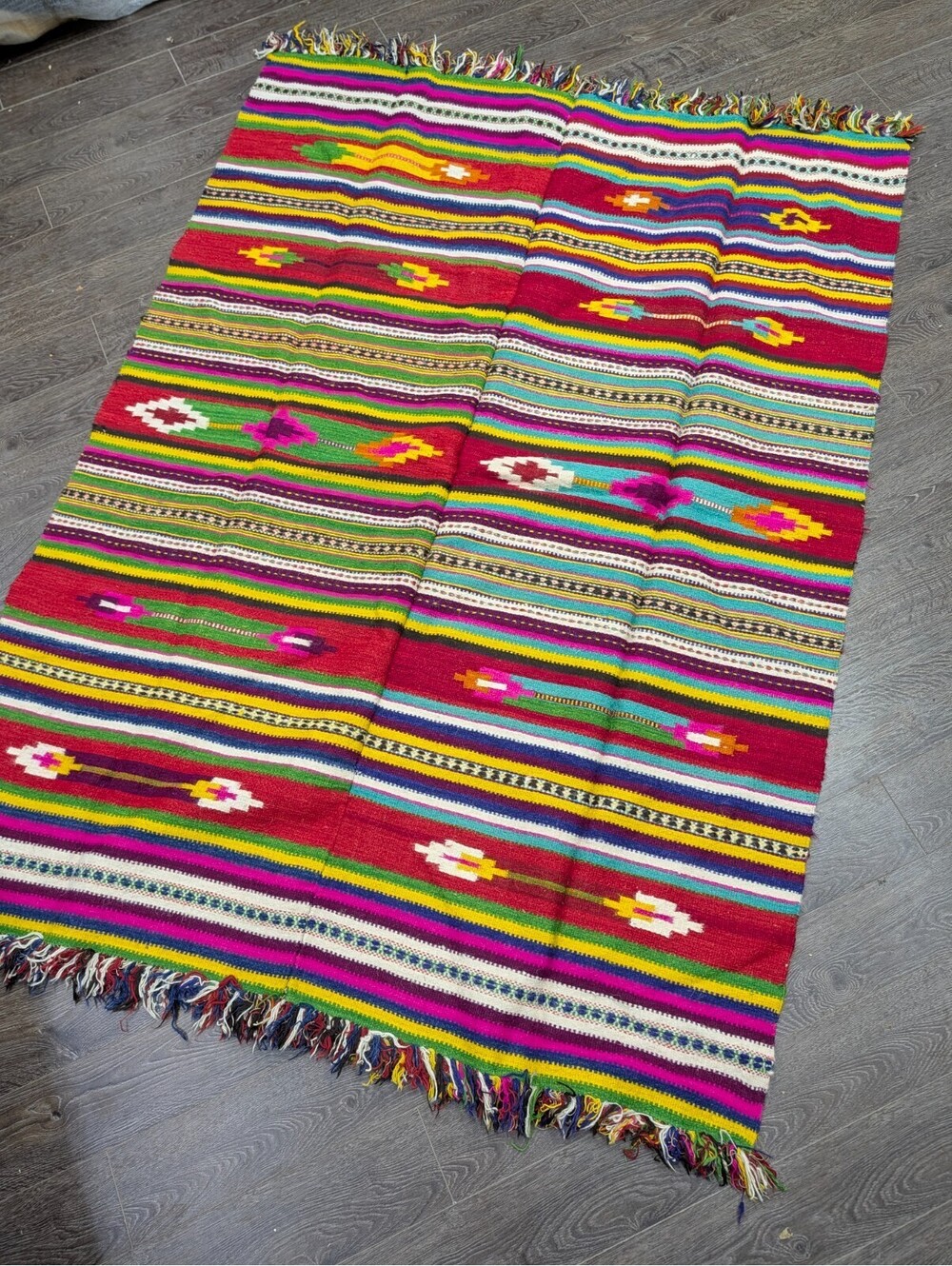 Handwoven Wool Kilim Rug Vintage Southwestern 72x53